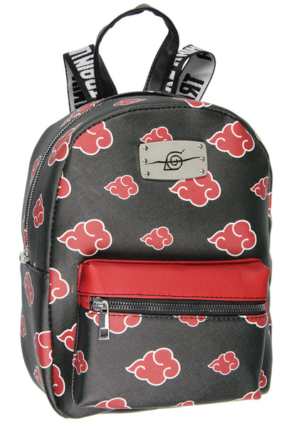 Naruto Akatsuki Sasuke Red Cloud Faux Saffiano Leather Mini Backpack Bag 11"