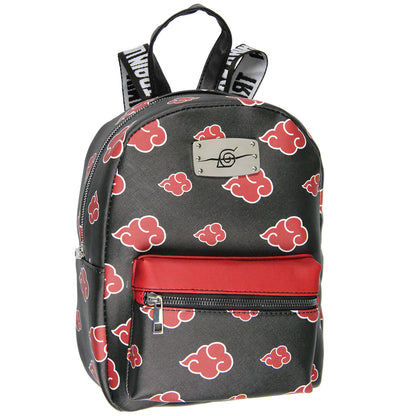 Naruto Akatsuki Sasuke Red Cloud Faux Saffiano Leather Mini Backpack Bag 11"