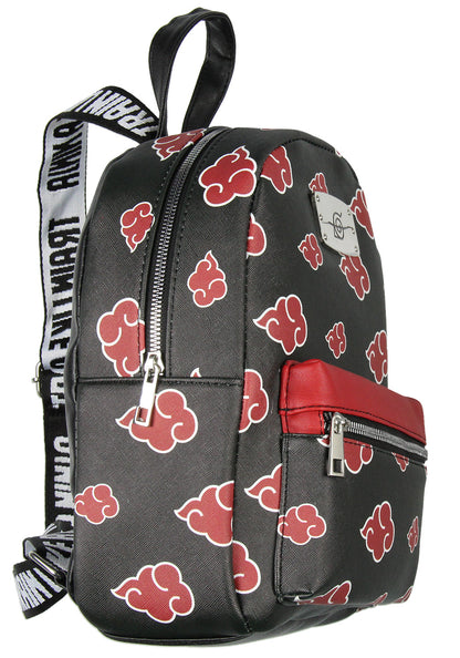 Naruto Akatsuki Sasuke Red Cloud Faux Saffiano Leather Mini Backpack Bag 11"