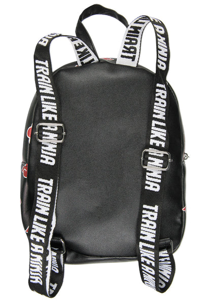 Naruto Akatsuki Sasuke Red Cloud Faux Saffiano Leather Mini Backpack Bag 11"