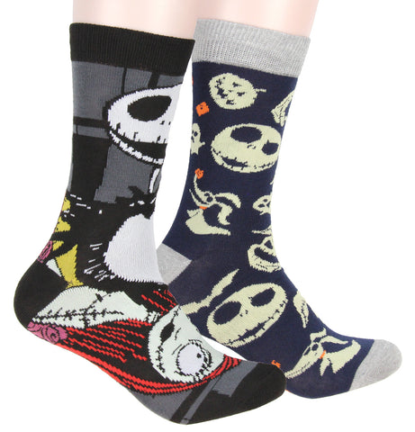 The Nightmare Before Christmas Adult Jack Skellington Sally 2 Pack Crew Socks