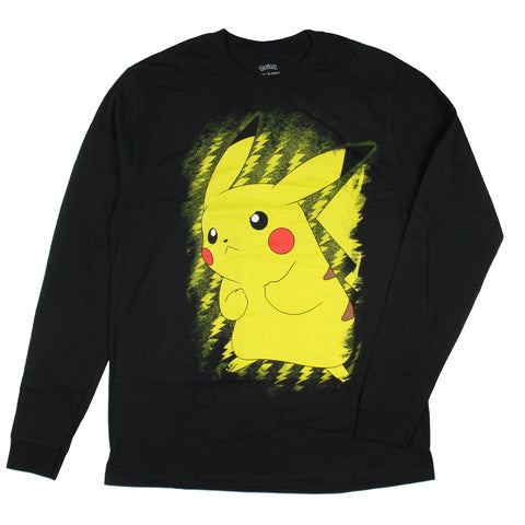 Pokemon Men's Pikachu Lightning Bolt Battle Stance Adult Long Sleeve T-Shirt