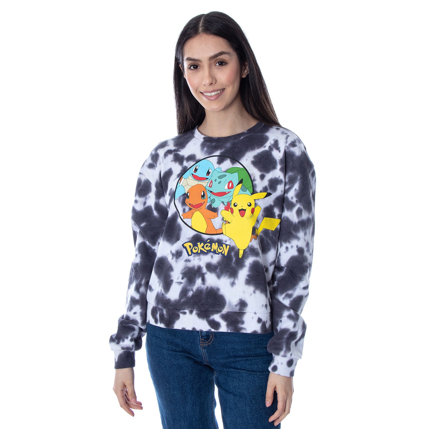 Pokemon Women's Pikachu Bulbasaur Charmander Squirtle Tie Dye Pullover Sweatshirt