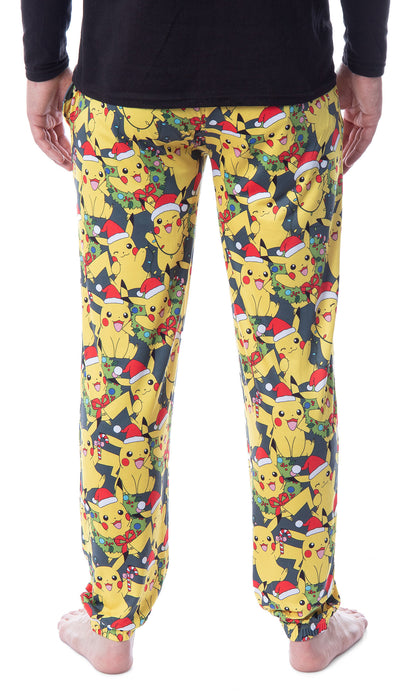 Pokemon Mens' Pikachu Christmas Santa Toss Print Sleep Pajama Jogger Pants