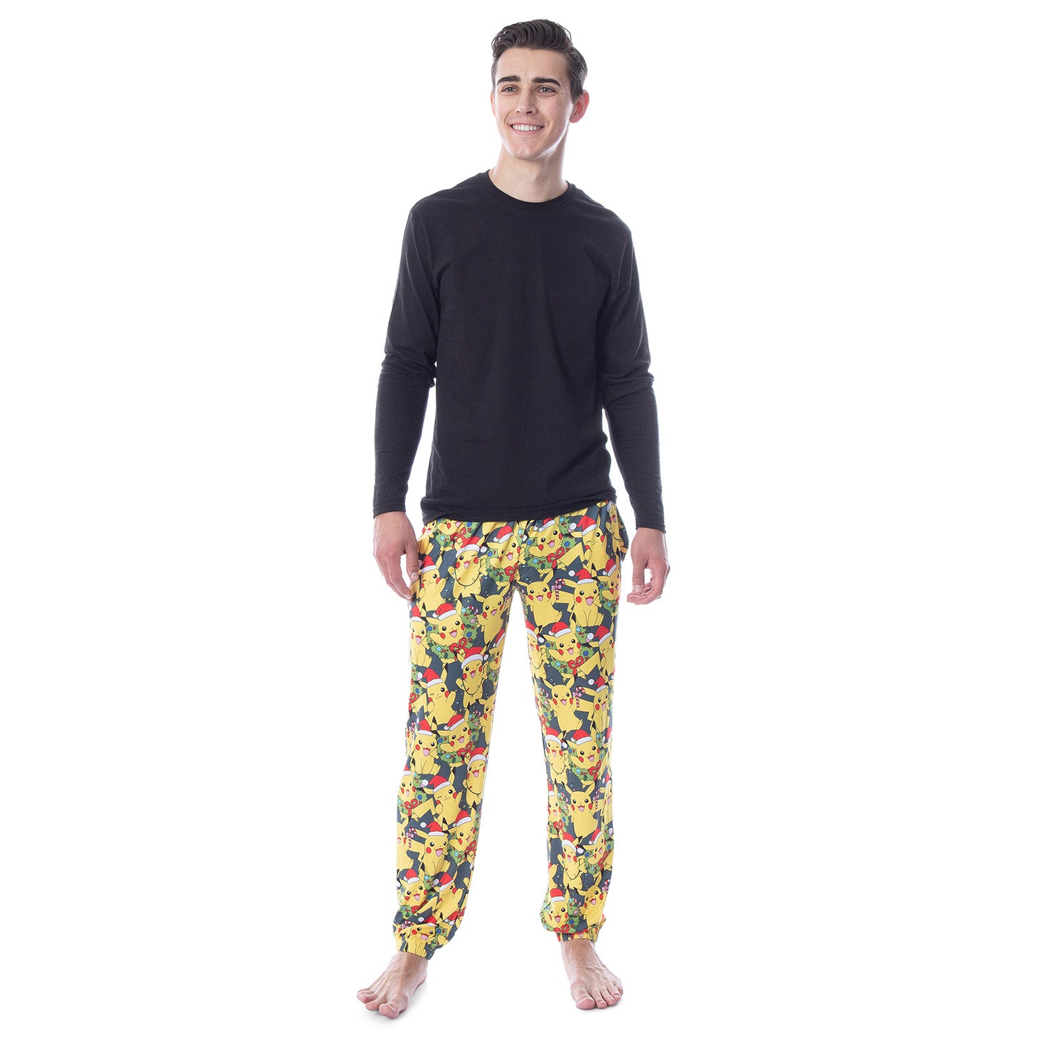 Pokemon Mens' Pikachu Christmas Santa Toss Print Sleep Pajama Jogger Pants