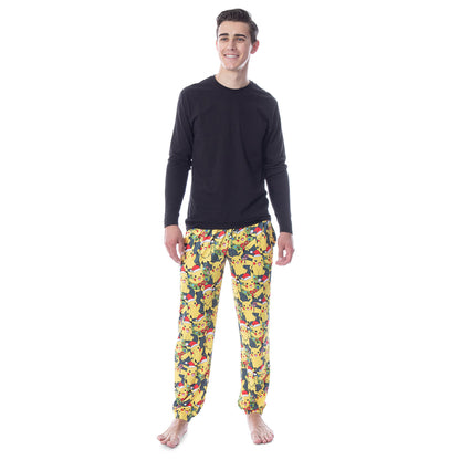 Pokemon Mens' Pikachu Christmas Santa Toss Print Sleep Pajama Jogger Pants