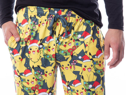 Pokemon Mens' Pikachu Christmas Santa Toss Print Sleep Pajama Jogger Pants