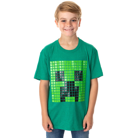 Minecraft Boys' Puffy Mosaic Tile Creeper Face Graphic Print T-Shirt