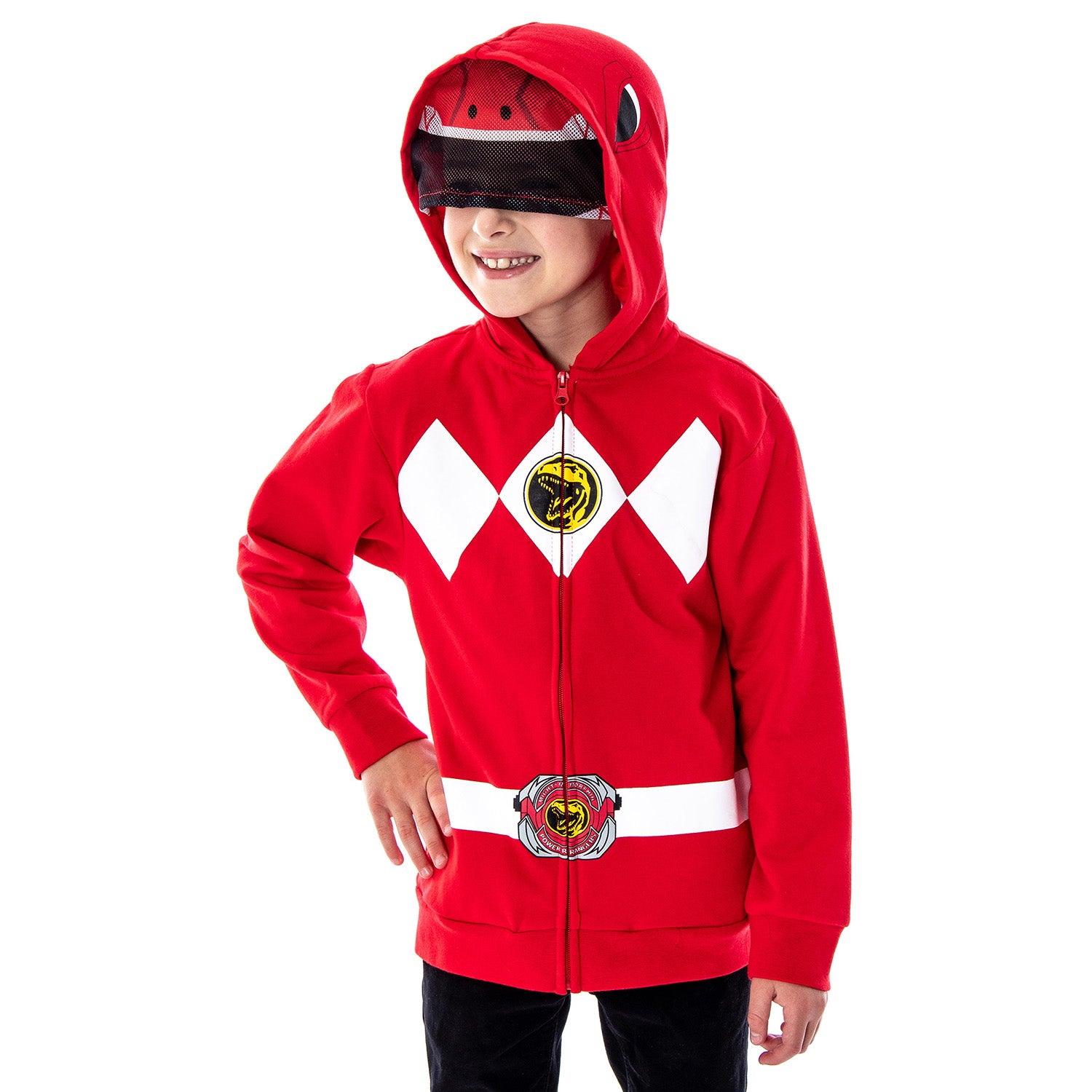 The Power Rangers Boys Mesh Face Covering Full Zip Costume Hoodie