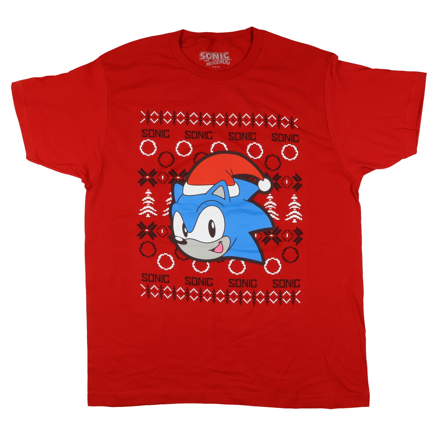 Sonic The Hedgehog T-Shirt Men's Santa Sonic Ugly Sweater Design Tee