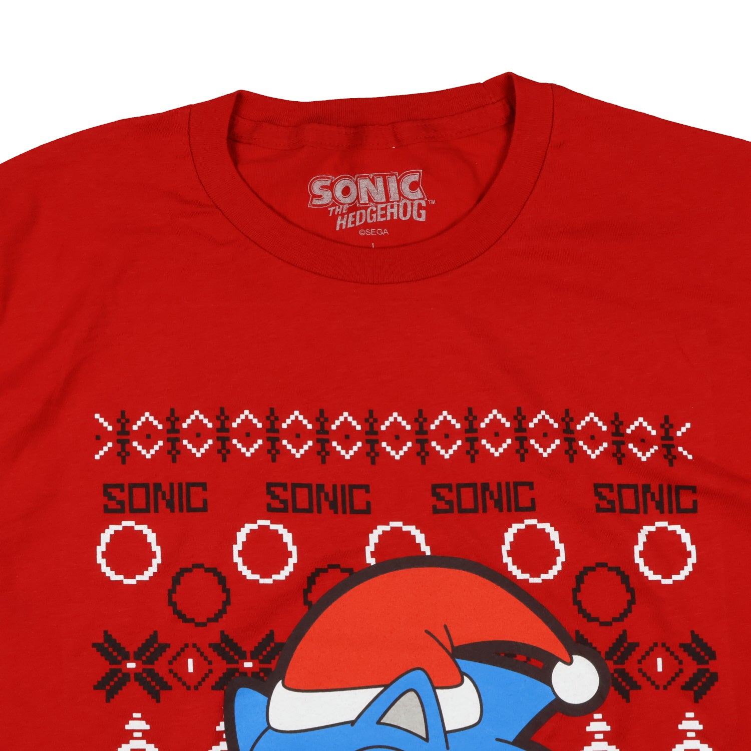 Sonic The Hedgehog T-Shirt Men's Santa Sonic Ugly Sweater Design Tee
