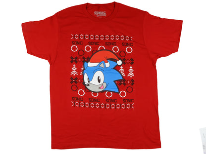 Sonic The Hedgehog T-Shirt Men's Santa Sonic Ugly Sweater Design Tee