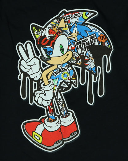 Sonic the Hedgehog T-Shirt Big Boys' Character Outline Collage Fill  Tee