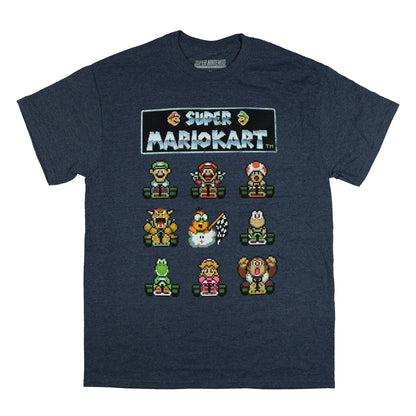 Nintendo Super Mario Kart T-Shirt Men's Pixelated Character Grid Tee