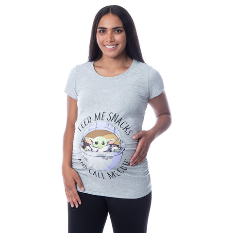 Star Wars Womens' Maternity The Mandalorian The Child Feed Me Snack Shirt