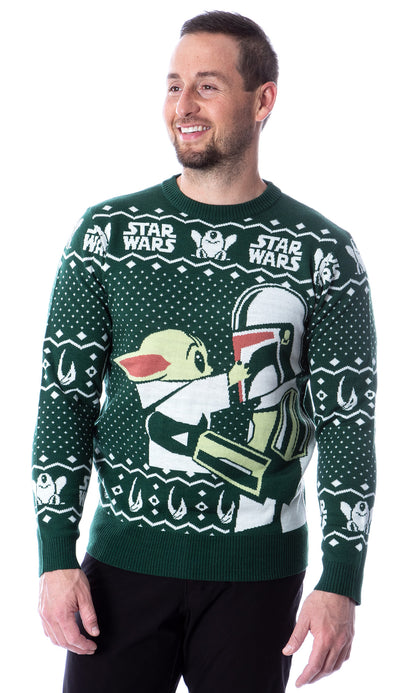 Disney Star Wars Mens' The Mandalorian Grogu Goodbye Holiday Knit Sweater