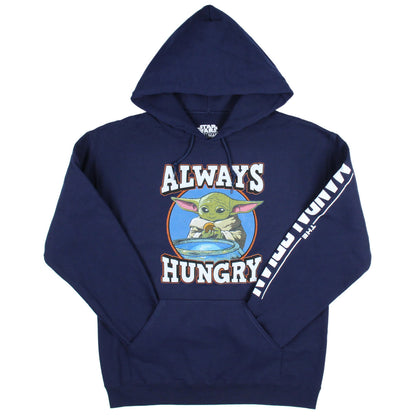 Star Wars Men's Distressed Grogu Baby Yoda Always Hungry Pullover Hoodie