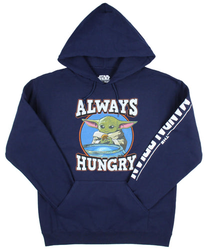 Star Wars Men's Distressed Grogu Baby Yoda Always Hungry Pullover Hoodie