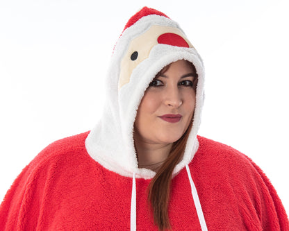Santa Claus Pullover Costume Robe Red Plush Unisex Adult Christmas Hoodie