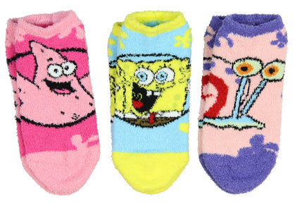 SpongeBob SquarePants Women's Plush Fuzzy 3 Pack Ankle Socks