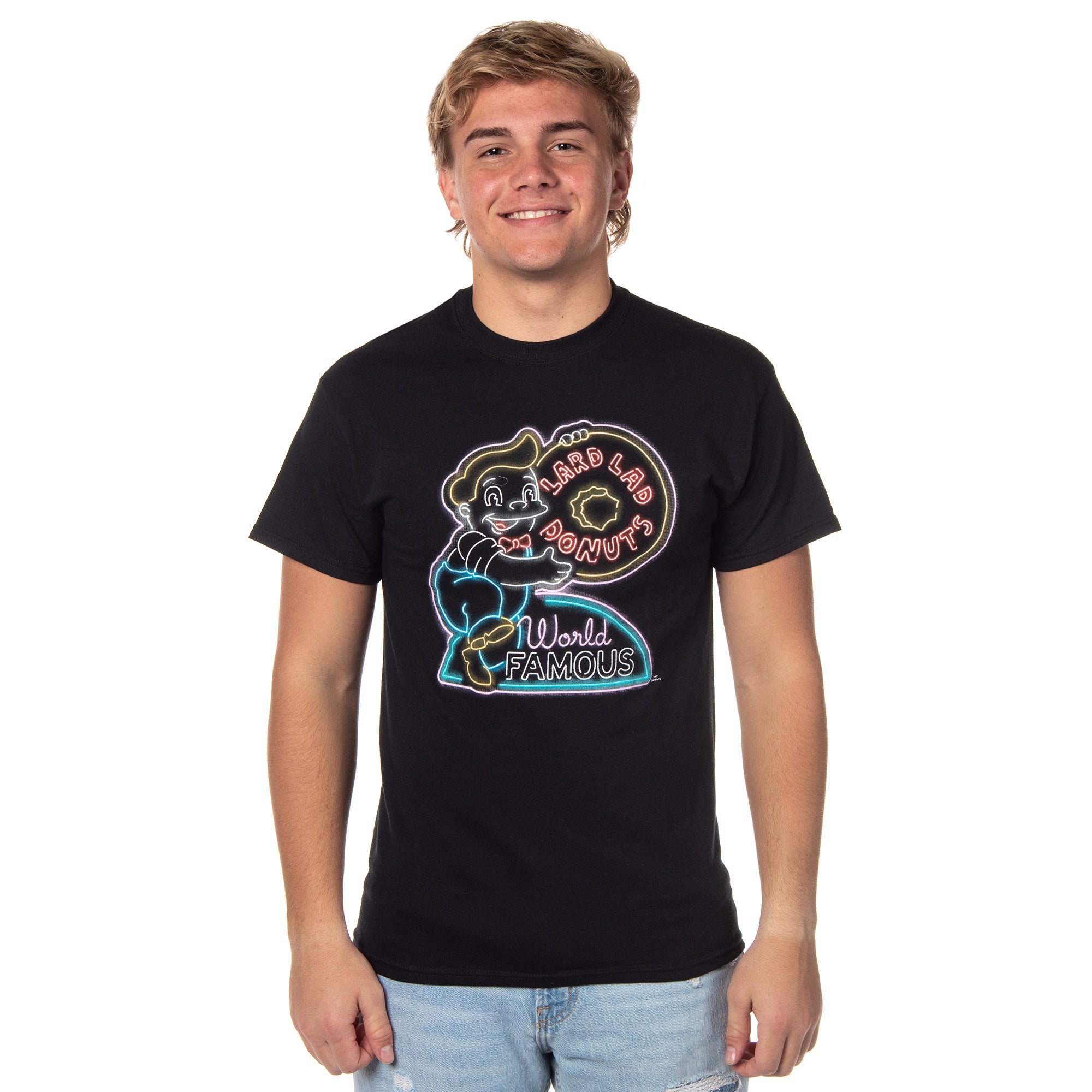 The Simpsons Men's Lard Lad Donuts Neon Sign Logo Adult T-Shirt Tee