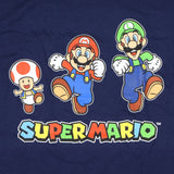 Super Mario Men's Toad Mario And Luigi Running Graphic Print T-Shirt (3XL, Navy)