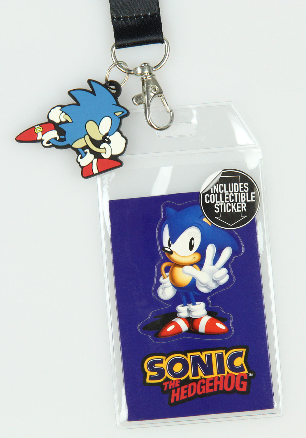 Sonic The Hedgehog Lanyard ID Badge Holder w/ Rubber Charm and Sticker