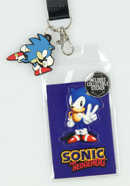 Sonic The Hedgehog Lanyard ID Badge Holder w/ Rubber Charm and Sticker