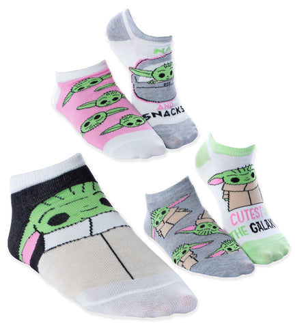 Hypnotic Hats Star Wars The Mandalorian The Child Naps and Snacks No-Show Ankle Socks 5 Pair (9-11), Multicolored, One Size