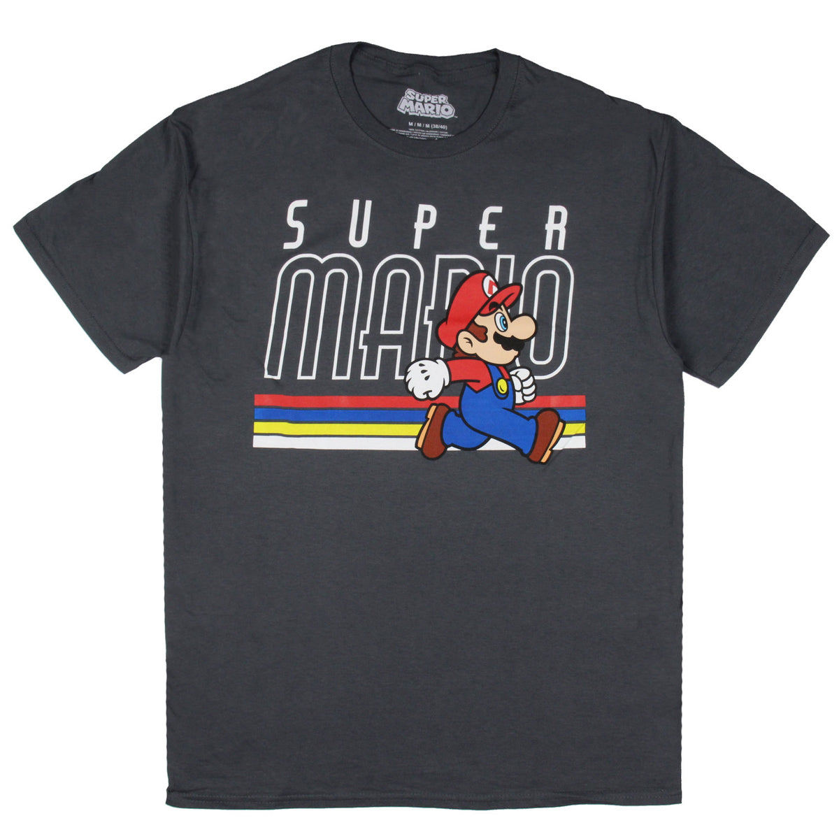Nintendo Super Mario Mens' Classic Stripes Graphic Print T-shirt, Medium