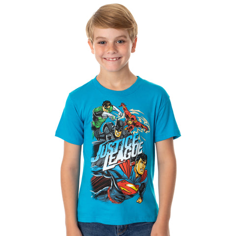 DC Comics Boys' Justice League Heroes Action Scene Superhero T-Shirt