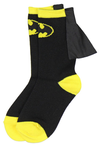 DC Comics Batman Black Yellow Youth Boys Caped Crew Socks (7-9)