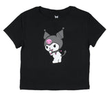 Kuromi Women's Devil Tail Character Design Cropped Short Sleeve T-Shirt