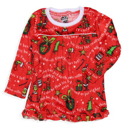 Dr. Seuss GRINCH Christmas Tossed Print Collar Sleep Pajama Set
