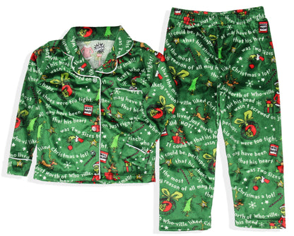 Dr. Seuss GRINCH Christmas Tossed Print Collar Sleep Pajama Set