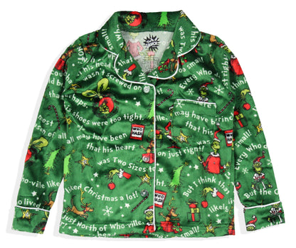 Dr. Seuss GRINCH Christmas Tossed Print Collar Sleep Pajama Set