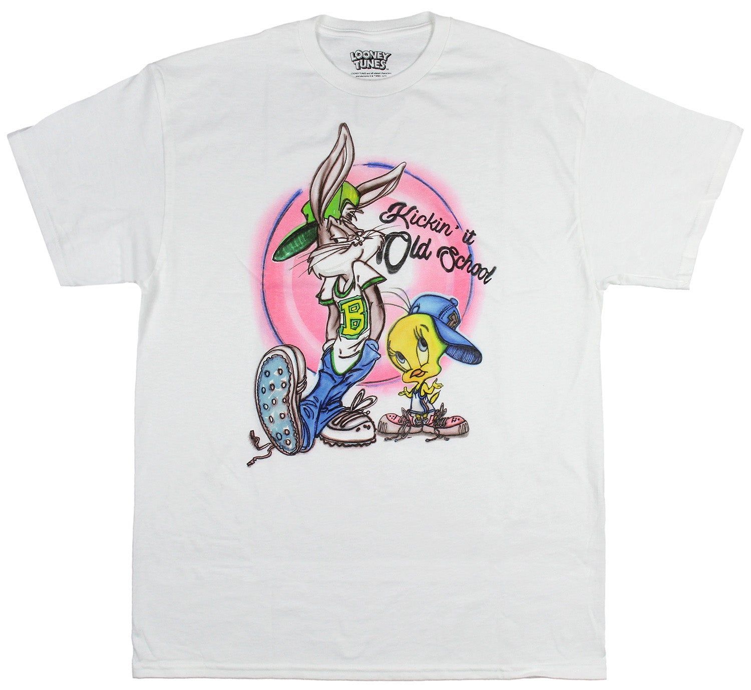 Looney Tunes Men's Tweety n' Bugs Kickin' It Old School Airbrush T-Shirt Adult