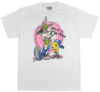 Looney Tunes Men's Tweety n' Bugs Kickin' It Old School Airbrush T-Shirt Adult