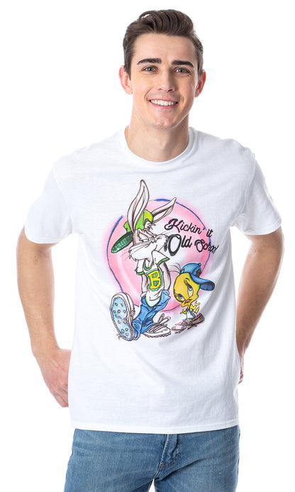 Looney Tunes Men's Tweety n' Bugs Kickin' It Old School Airbrush T-Shirt Adult
