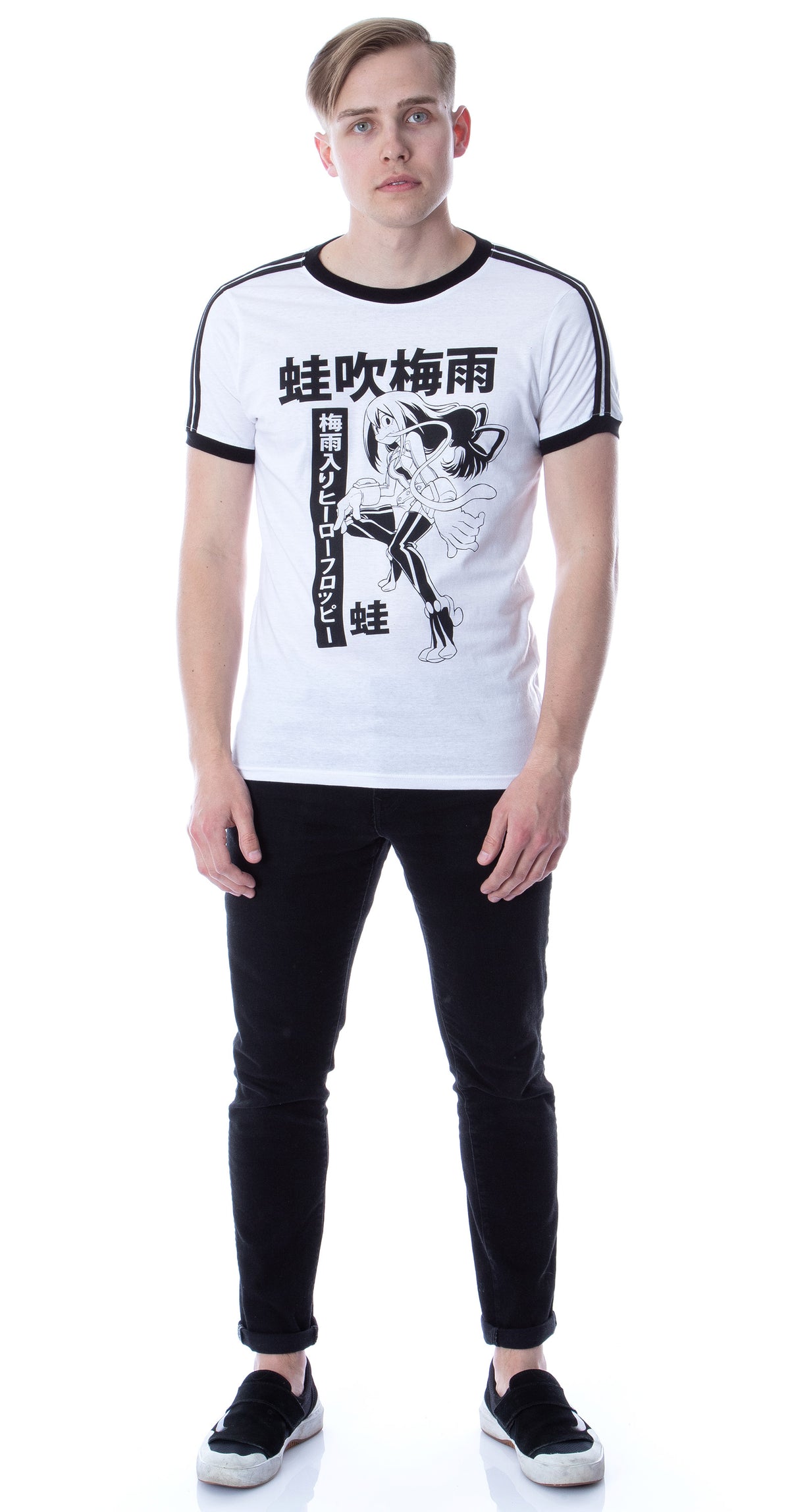 My Hero Academia Mens' Froppy Soccer Ringer Striped Sleeve Ringer T-Shirt