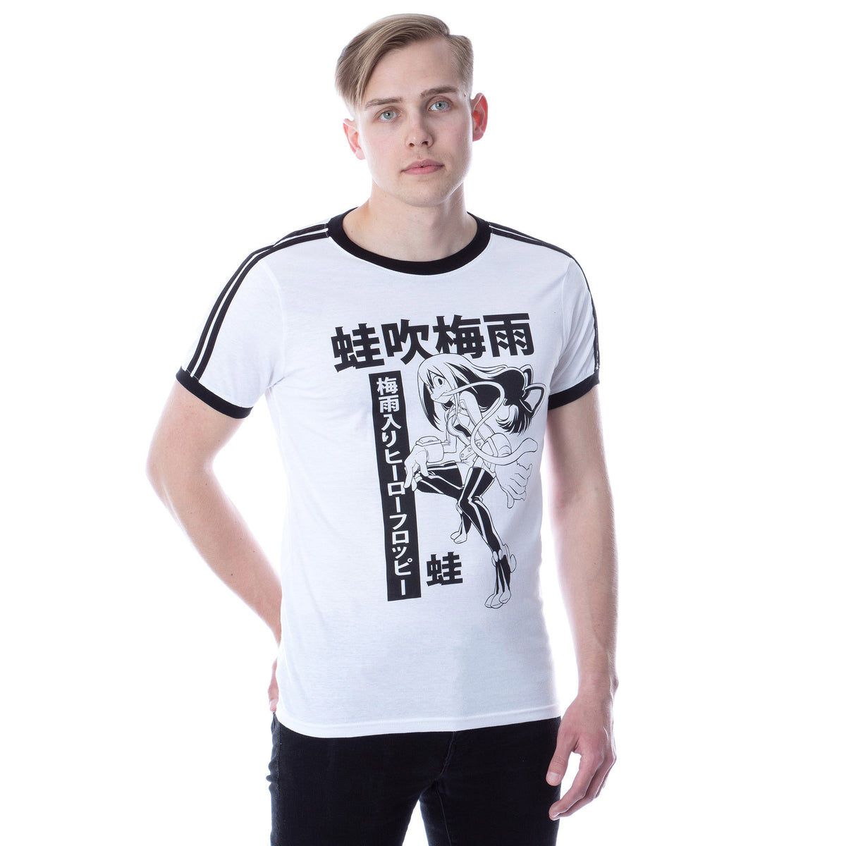 My Hero Academia Mens' Froppy Soccer Ringer Striped Sleeve Ringer T-Shirt