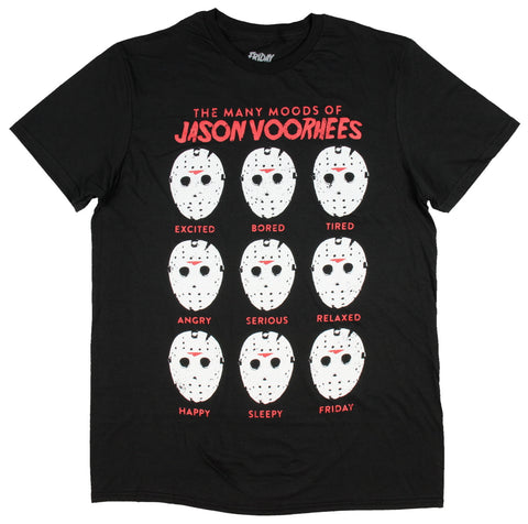The Many Moods Of Jason Voorhees Mask Shirt Distressed Licensed Graphics Tee