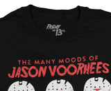 The Many Moods Of Jason Voorhees Mask Shirt Distressed Licensed Graphics Tee