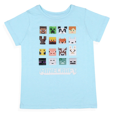 Minecraft Girls' Character Faces Grid Kids Video Game T-Shirt