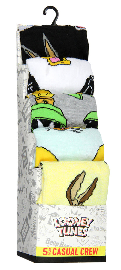 WB Looney Tunes Socks Allover Character Faces 5 Pair Men's Crew Socks