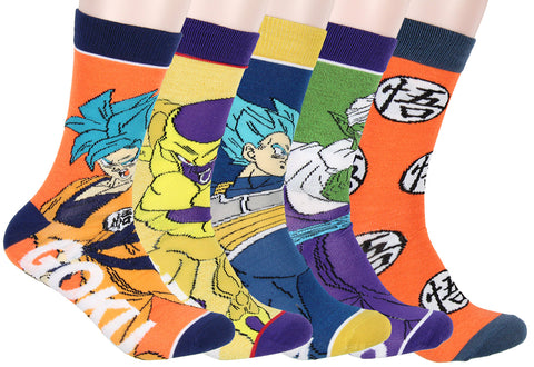 Dragon Ball Z Character Socks Goku Vegeta Frieza 5 Pack Adult Crew Socks