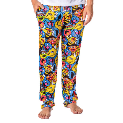 Sesame Street Men's Allover Character Face Collage Adult Pajama Pants