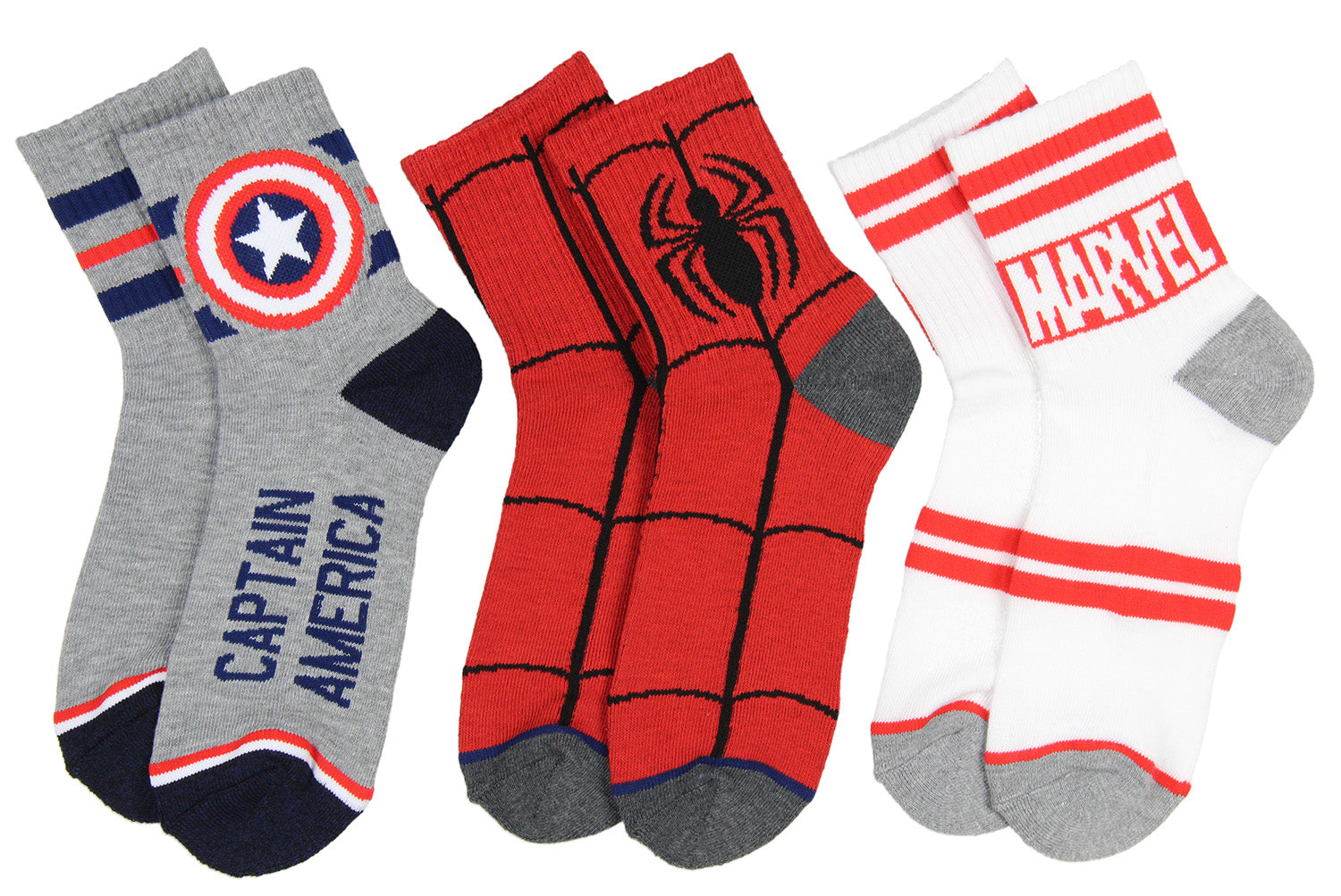 Marvel Spider-Man Captain America Pai– Logo Seven Socks Crew Times Quarter 3 Six Marvel