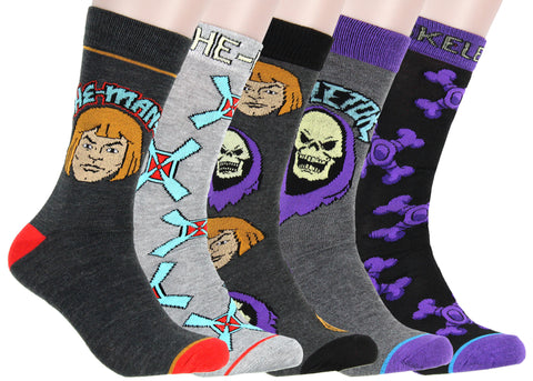Masters Of the Universe Socks He-Man Skeletor Designs 5 Pack Adult Crew Socks
