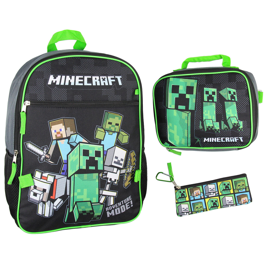 Minecraft Backpack Set Girls 4 Piece Lunch Box Water Bottle Set One Size